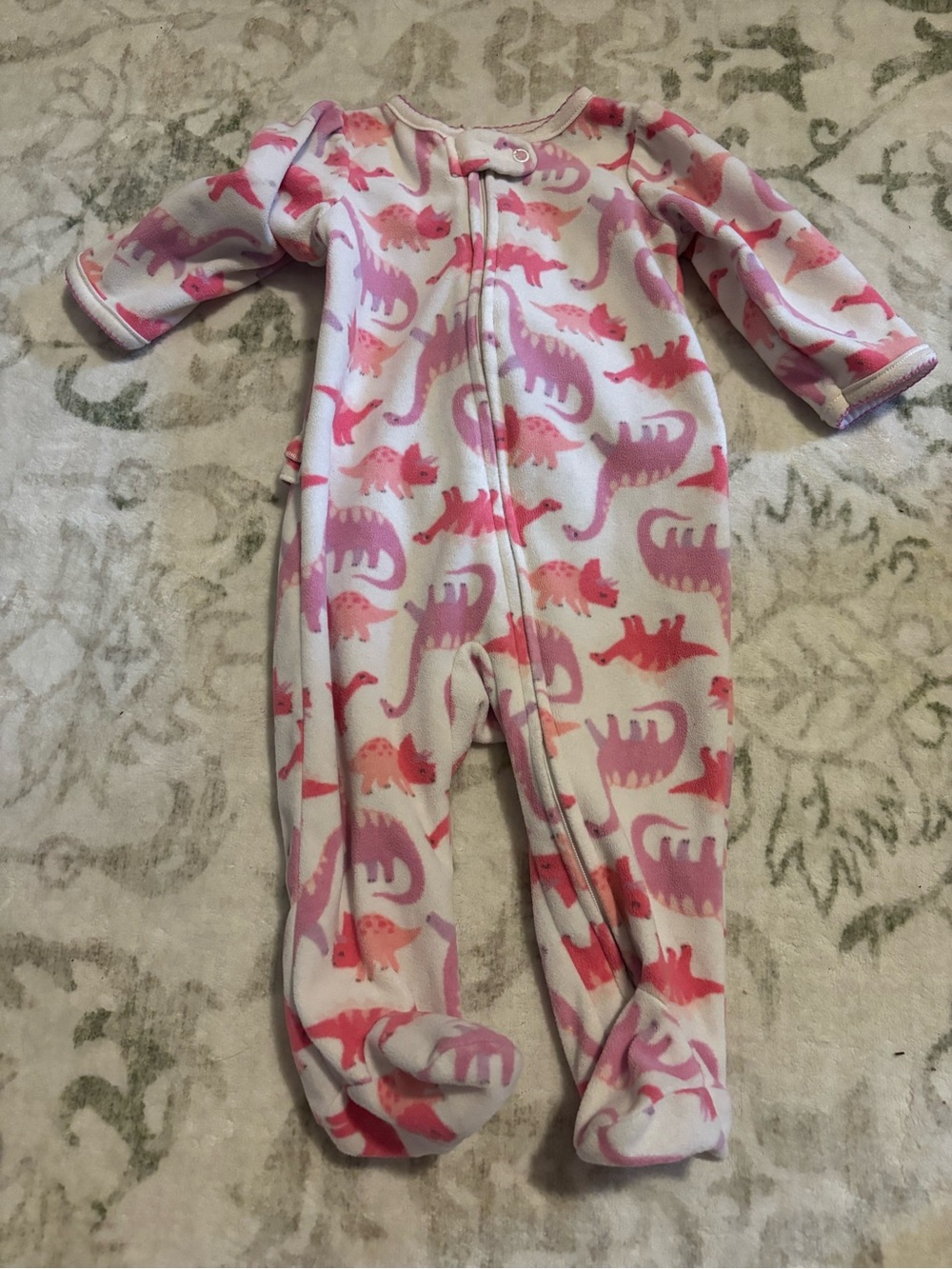 Carter's Pink & Light Purple Dinosaur Fleece Footed One-Piece